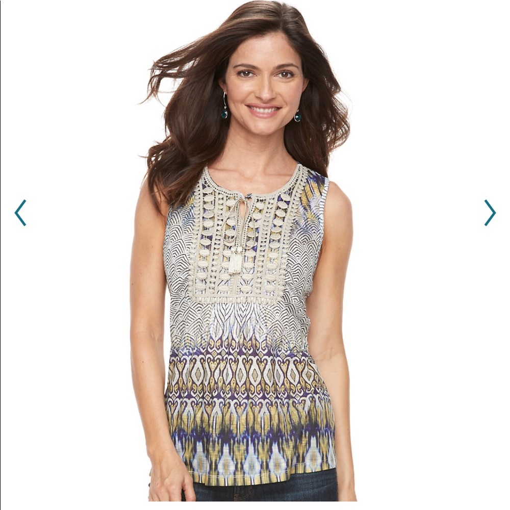 World Unity crochet yoke tank top